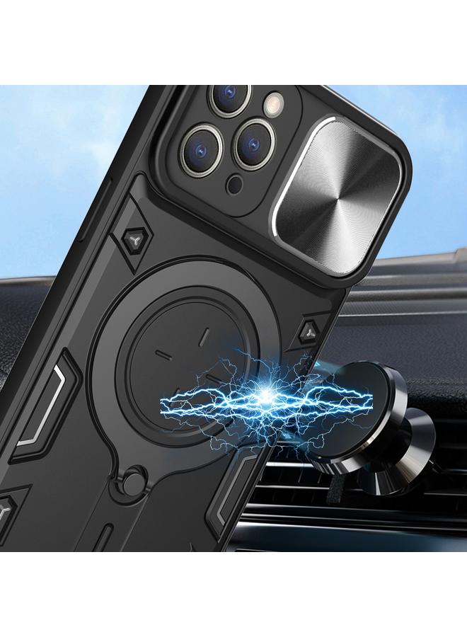 زبون جراب لهاتف iPhone 13 Pro CD Texture Camshield مع حامل مغناطيسي منزلق - Image 4