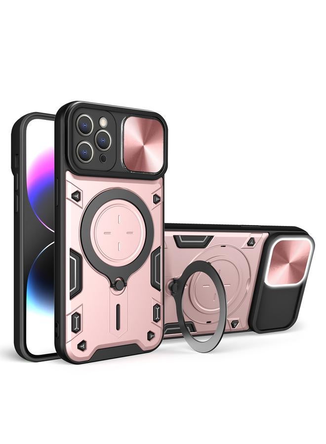 زبون جراب لهاتف iPhone 13 Pro CD Texture Camshield مع حامل مغناطيسي منزلق - Image 1