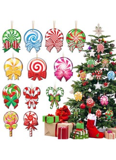 HOWAF HOWAF 36pcs Peppermint Christmas Tree Ornaments,Christmas Candy Wood Ornaments Christmas Tree Decor,Christmas Colorful Lollipop Candy Hanging Ornaments with Rope for Sweet Xmas Holiday Party Supplies  - Image 1