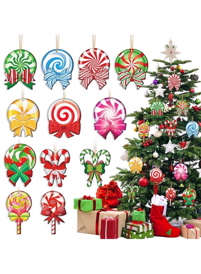 HOWAF 36pcs Peppermint Christmas Tree Ornaments,Christmas Candy Wood Ornaments Christmas Tree Decor,Christmas Colorful Lollipop Candy Hanging Ornaments with Rope for Sweet Xmas Holiday Party Supplies - Image 1