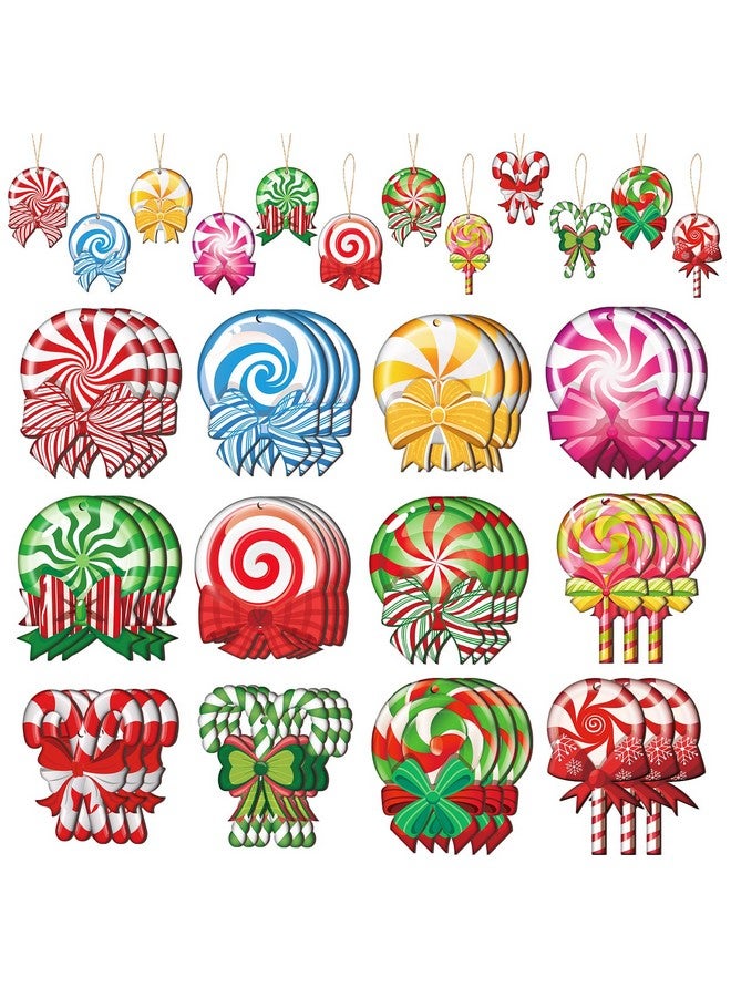 HOWAF 36pcs Peppermint Christmas Tree Ornaments,Christmas Candy Wood Ornaments Christmas Tree Decor,Christmas Colorful Lollipop Candy Hanging Ornaments with Rope for Sweet Xmas Holiday Party Supplies - Image 2