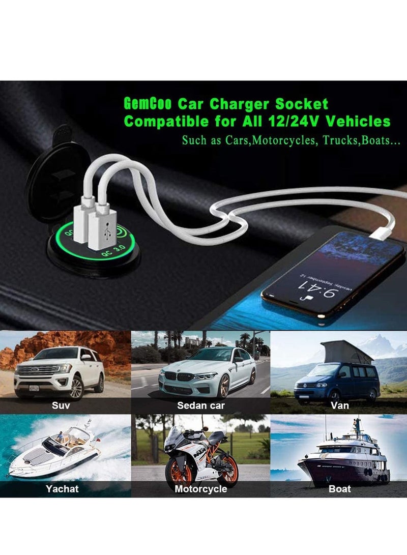 SYOSI Car Charger Socket, Quick Charge 4.0 PD Type C and 3.0 USB, 12V/24V Outlet Power Waterproof with Dual Ports for Marine Boat Motorcycle Golf (green) - Image 3