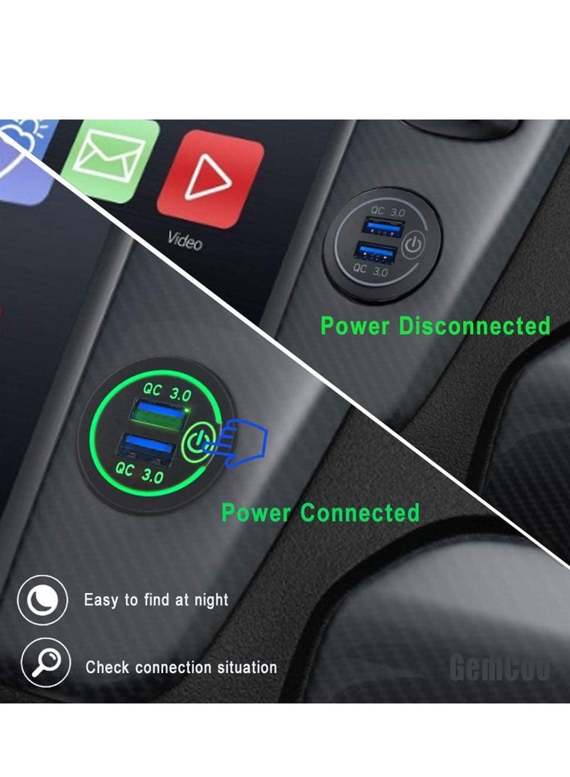 SYOSI Car Charger Socket, Quick Charge 4.0 PD Type C and 3.0 USB, 12V/24V Outlet Power Waterproof with Dual Ports for Marine Boat Motorcycle Golf (green) - Image 2