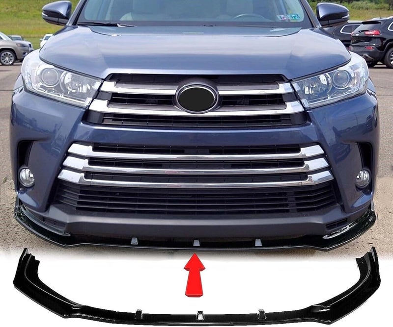 MUTUSAISI Bright Black Front Bumper 3-Stage Lip Spoiler for Toyota Highlander 2017-2019 - Image 1