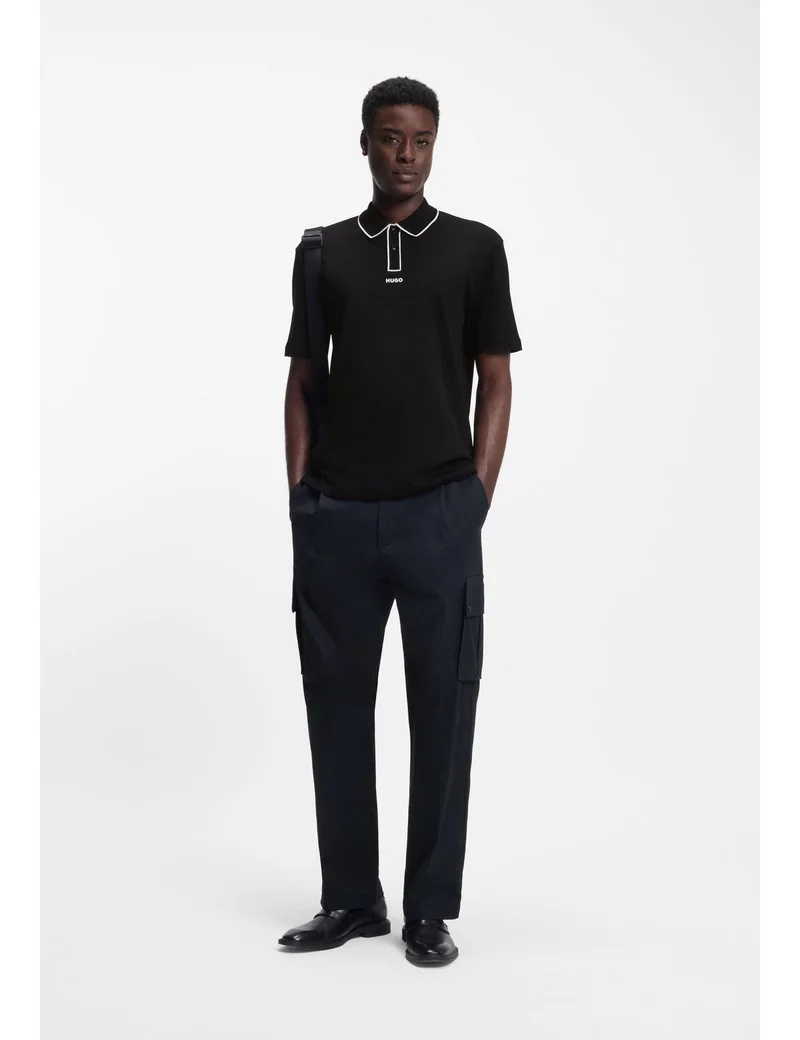 HUGO Black Luxury-cotton polo shirt with contrast trims for Men | Best Price UAE