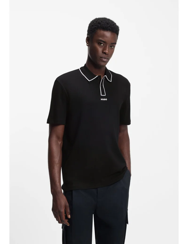 HUGO Luxury-cotton polo shirt with contrast trims