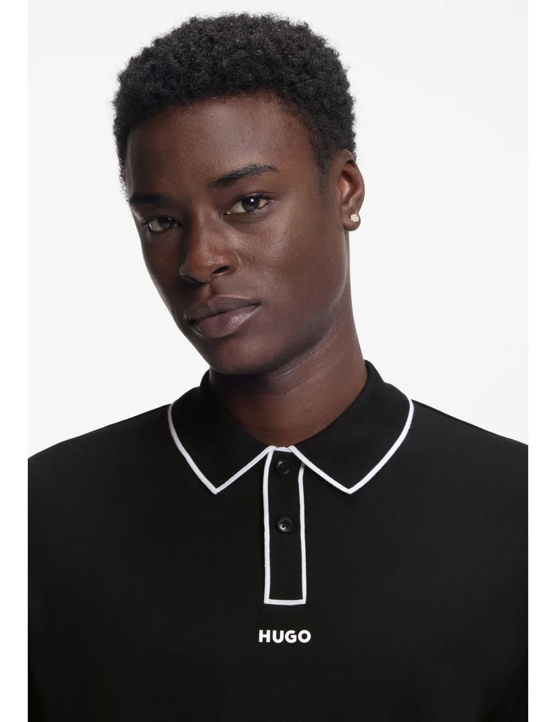HUGO Black Luxury-cotton polo shirt with contrast trims for Men | Best Price UAE