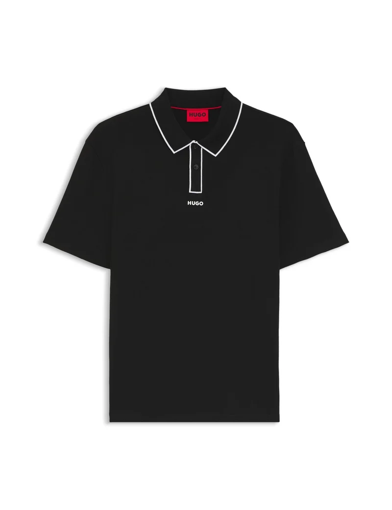 HUGO Black Luxury-cotton polo shirt with contrast trims for Men | Best Price UAE