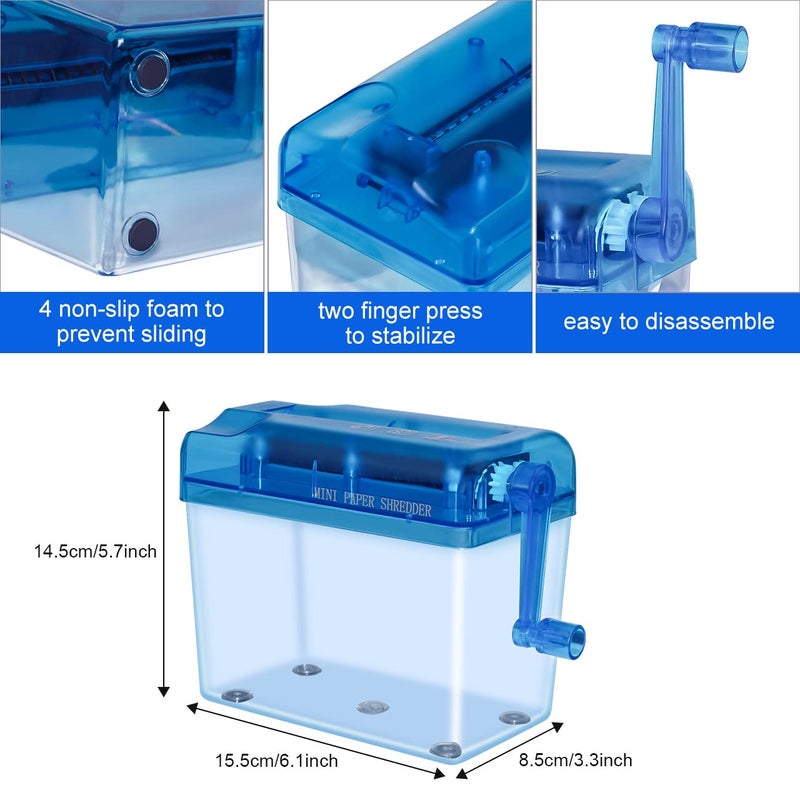JIKIOU Mini Hand Shredder Portable Paper Shredder Manual Shredder Documents Paper Cutting Tool Home Office Desktop Stationery Christmas Birthday Gift Blue - Image 5
