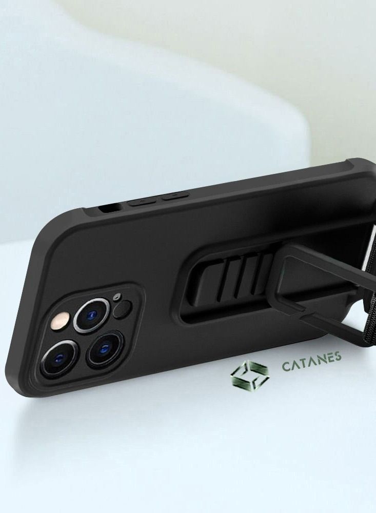 CATANES 2 Pack For iPhone 13 Pro Case Cover And Screen Protector With Strap And Adjustable Grip Case Black - Image 4