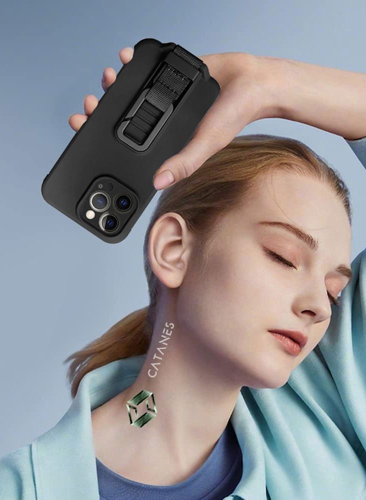 CATANES 2 Pack For iPhone 13 Pro Case Cover And Screen Protector With Strap And Adjustable Grip Case Black - Image 5