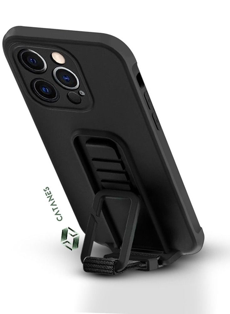 CATANES 2 Pack For iPhone 13 Pro Case Cover And Screen Protector With Strap And Adjustable Grip Case Black - Image 2