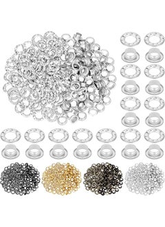 PROMASS promass 100 Sets Metal Eyelets Grommet Kit With Washers 6MM Round Metal Brass Rhinestone Eyelets Metal Round Hollow Eyelet Silver Sewing Eyelets for Shoes Clothes Crafts Bag (1/4")  - Image 1