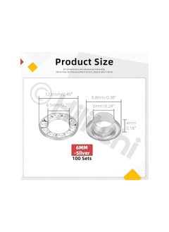 PROMASS promass 100 Sets Metal Eyelets Grommet Kit With Washers 6MM Round Metal Brass Rhinestone Eyelets Metal Round Hollow Eyelet Silver Sewing Eyelets for Shoes Clothes Crafts Bag (1/4")  - Image 2