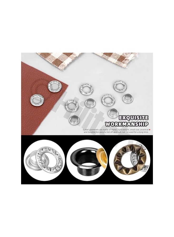 PROMASS promass 100 Sets Metal Eyelets Grommet Kit With Washers 6MM Round Metal Brass Rhinestone Eyelets Metal Round Hollow Eyelet Silver Sewing Eyelets for Shoes Clothes Crafts Bag (1/4")  - Image 4