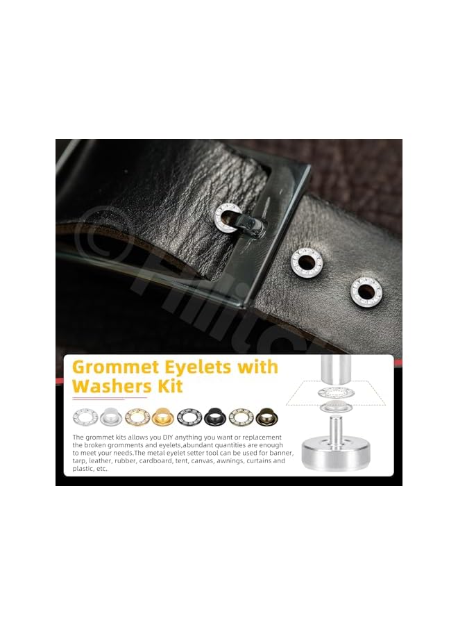 PROMASS promass 100 Sets Metal Eyelets Grommet Kit With Washers 6MM Round Metal Brass Rhinestone Eyelets Metal Round Hollow Eyelet Silver Sewing Eyelets for Shoes Clothes Crafts Bag (1/4")  - Image 3