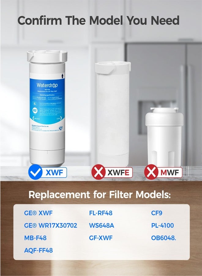 ووتر دروب فلتر مياه بديل معتمد من مؤسسة NSF لثلاجة GE XWF (WR17X30702) من Waterdrop، متوافق مع الموديلات التي تبدأ بـ GDE25 وGFE26 وGNE25 وGNE27 وGYE18. عبوة من قطعة واحدة (قد يختلف شكل العبوة). - Image 2
