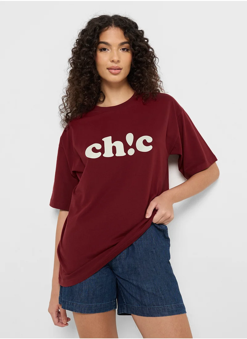 جينجر Crew Neck Chic Slogan T-Shirt