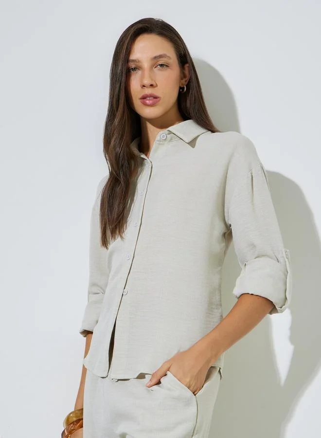 ستايلي Linen Like Shirt and Wide Leg Pants Set