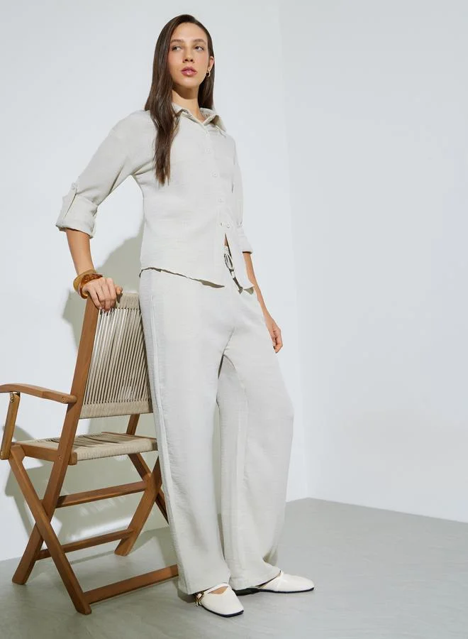 ستايلي Linen Like Shirt and Wide Leg Pants Set