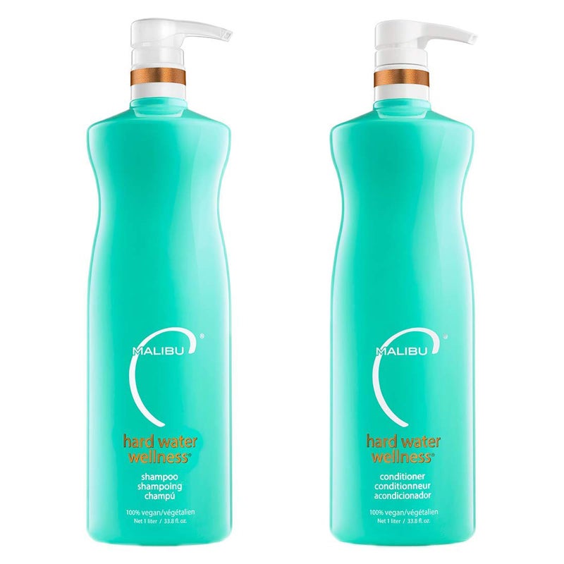 Malibu C Hard Water Wellness Shampoo and Conditioner Duo - Hydrating Hair Care for Shine & Manageability - Protects from Waterborne Elements That Cause Dry, Damaged Hair (33.8oz)