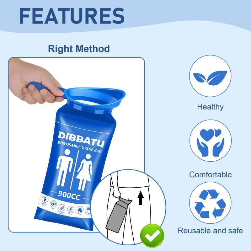 DIBBATU Disposable Urine Bags for Women, 6/12PCS Female-Friendly Travel Urinal Bags, 900ML Pee Bags for Travel for Women/Men, Emergency Unisex Camping Pee Bags for Hiking, Road Trip, Traffic Jam - Image 4
