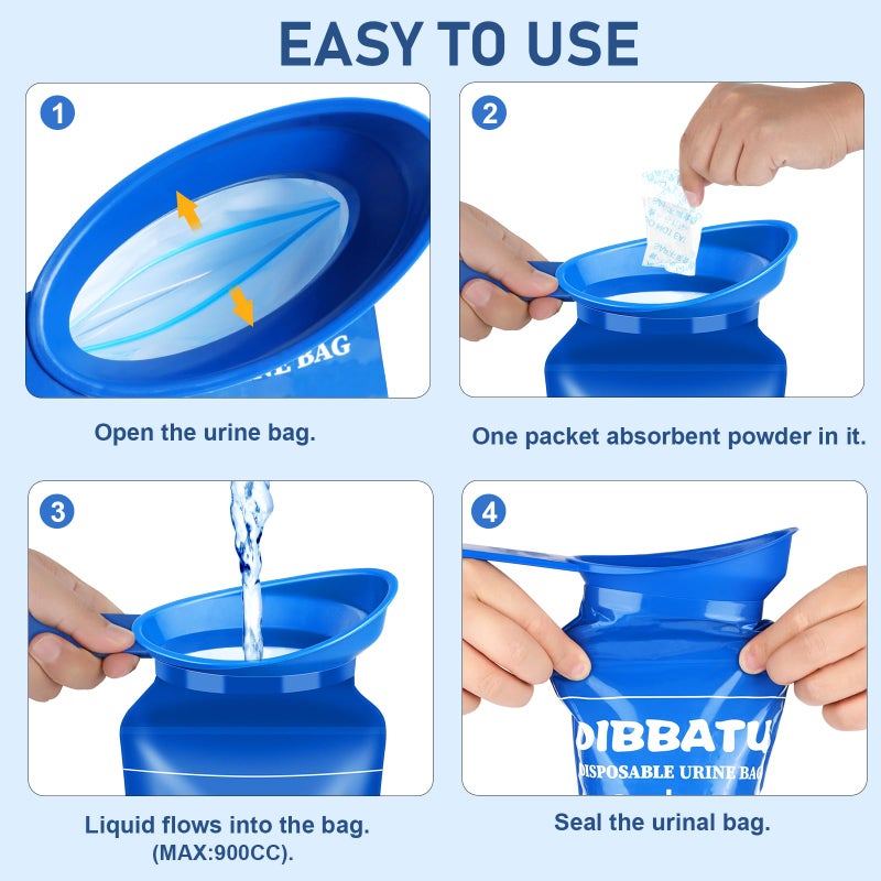 DIBBATU Disposable Urine Bags for Women, 6/12PCS Female-Friendly Travel Urinal Bags, 900ML Pee Bags for Travel for Women/Men, Emergency Unisex Camping Pee Bags for Hiking, Road Trip, Traffic Jam - Image 5