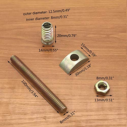 Xinally 6 Pieces M8x100 mm Panel Furniture Wardrobe Four-in-one Connectors Fittings Table Bed Assembly Fasteners Bolts Nuts Threads Half Moon Spacers - Image 2