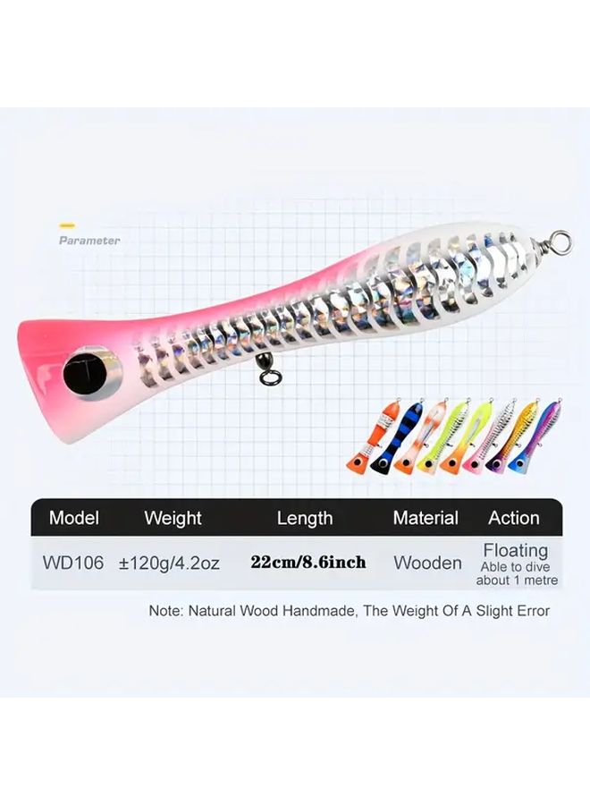 1pcs Wooden Fishing Lure 120g Topwater Floating Hard Body Swimbait Red And Yellow For Saltwater And Freshwater Fishing - Image 2