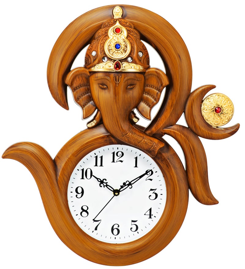 Harbour Plastic Analog Latest Stylish New Models Wall Clock With God Radha Kishan Frame For Home Living Room Hall Bedroom(Height 43 CmXWidth 41 Cm)Home Decor Big Size Wall Clock -Koset(Dark Brown) - Image 2