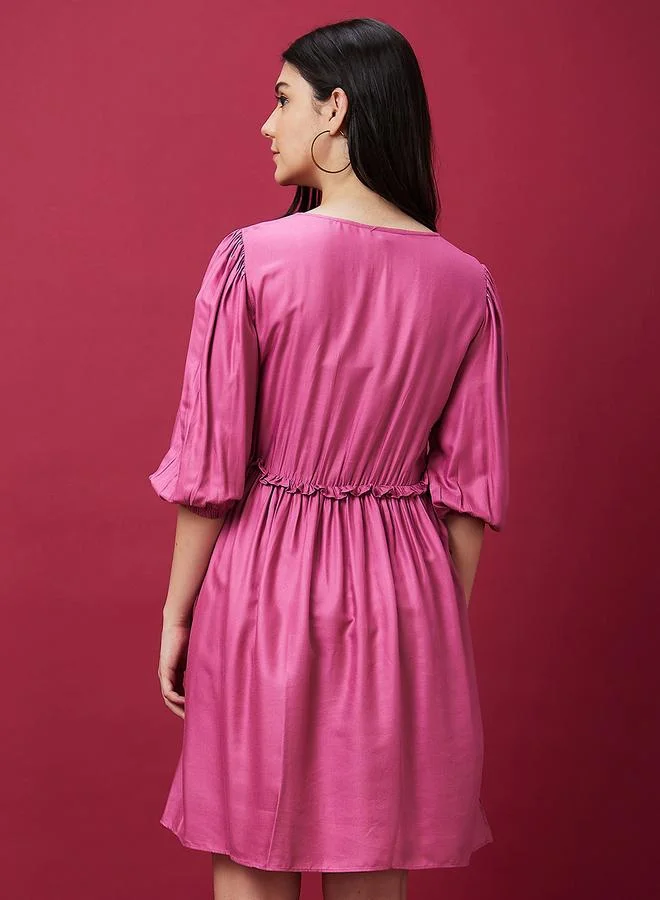 globus Globus Puff Sleeve Gathered Detail Mini Dress
