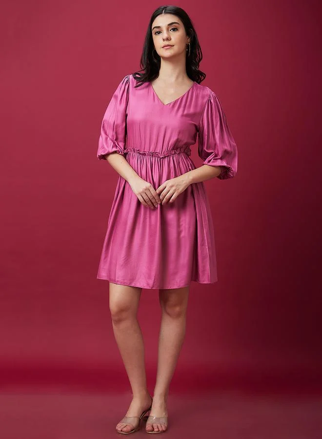 globus Globus Puff Sleeve Gathered Detail Mini Dress