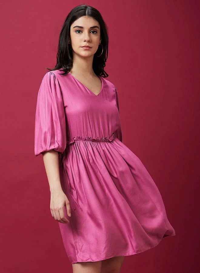globus Globus Puff Sleeve Gathered Detail Mini Dress