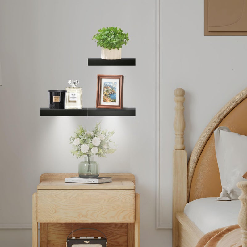 Qupui Small Floating Shelves for Wall Set of 3, 9.84inch Small Shelf Wall Mount Organizer, Wood Hanging Shelf for Living Room Bedroom Bathroom Kitchen Plant Photo Frame - Image 5
