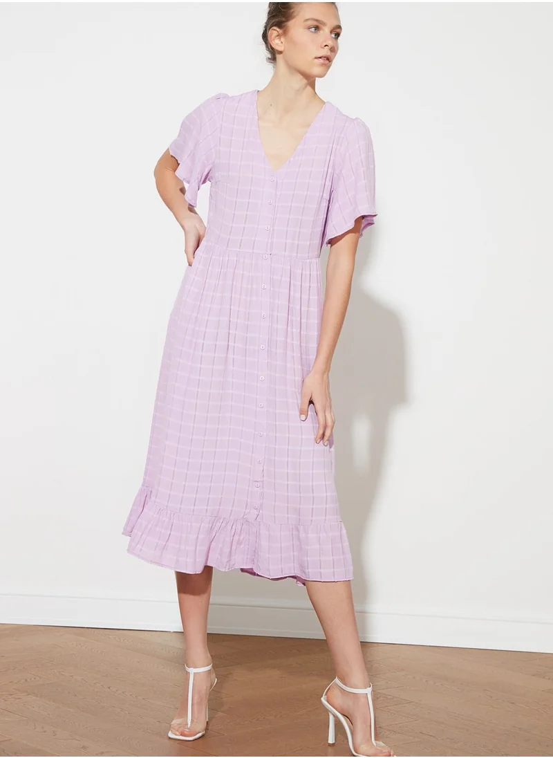 trendyol Ruffle Hem Checked Dress