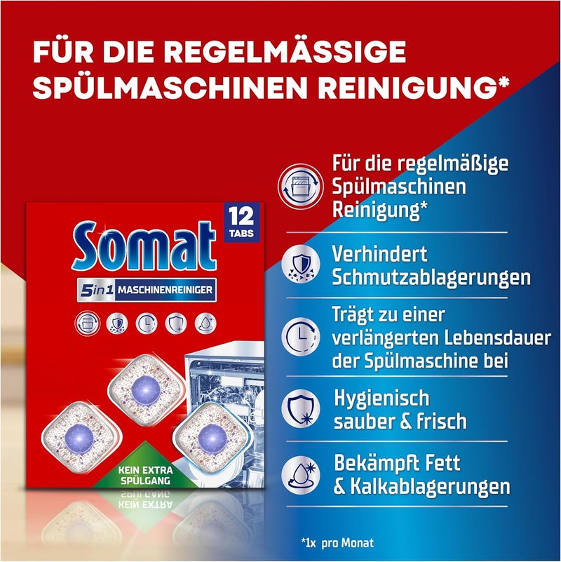 Somat 5-in-1 machine cleaner (12 WL), anti-limescale dishwasher cleaner for monthly use, cleaning tabs for the dishwasher for longer life, without extra rinse cycle - Image 4