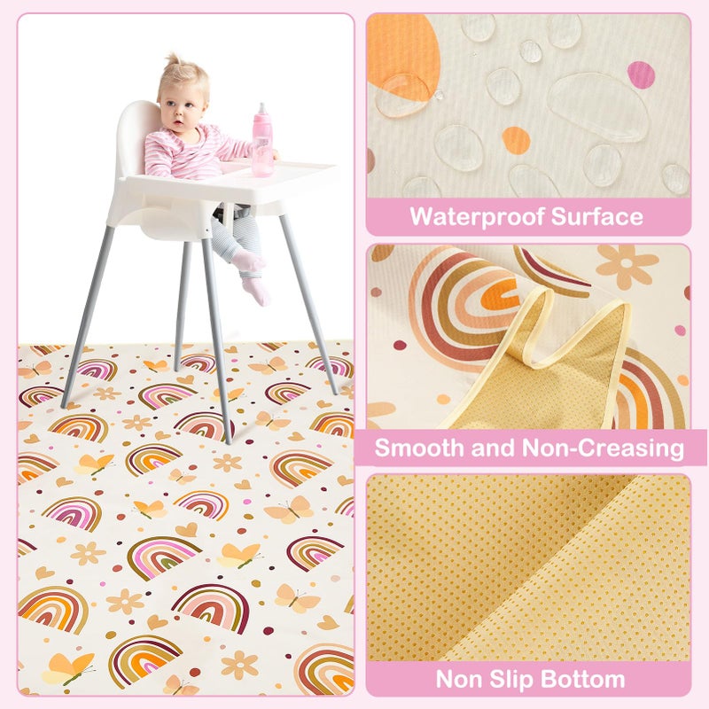 Basumee Splat Mat High Chair Mat Waterproof Baby Play Splat Mat for Under High Chair Food Catcher Highchair Mat for Floor Non Slip Bottom, Brown Rainbow, 46x42 Inches - Image 4