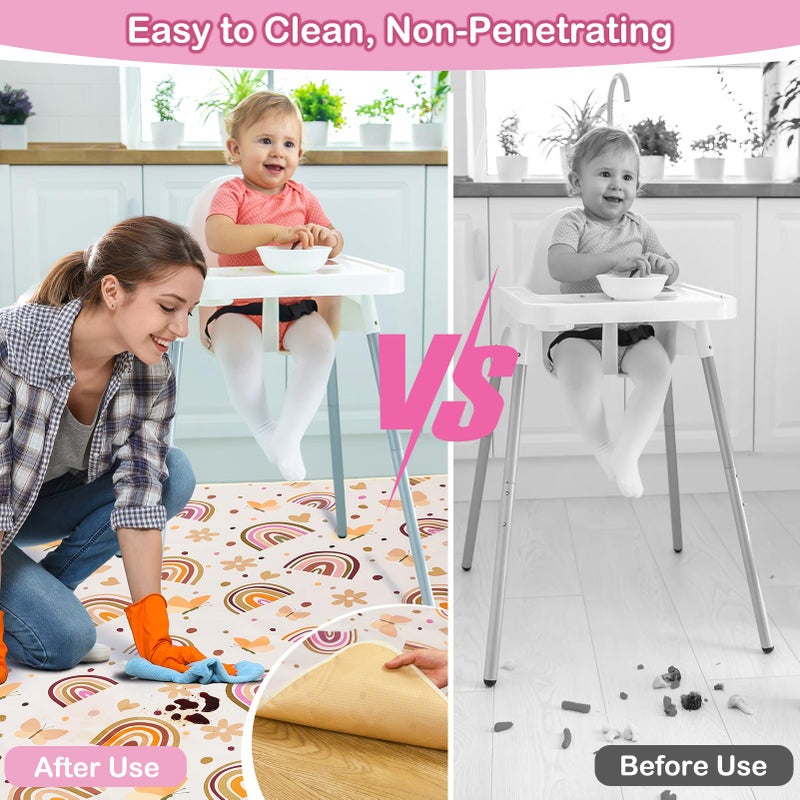Basumee Splat Mat High Chair Mat Waterproof Baby Play Splat Mat for Under High Chair Food Catcher Highchair Mat for Floor Non Slip Bottom, Brown Rainbow, 46x42 Inches - Image 2