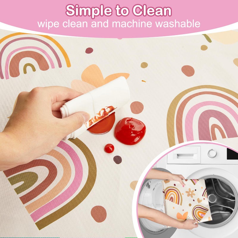 Basumee Splat Mat High Chair Mat Waterproof Baby Play Splat Mat for Under High Chair Food Catcher Highchair Mat for Floor Non Slip Bottom, Brown Rainbow, 46x42 Inches - Image 5