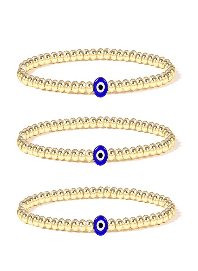 Badu Evil Eye Luck Gold Plated Beaded Protection Mal De Ojo Blue Eye bracelets For Women Gifts For Bestfriends, Mother, Family Members, Siblings, Sister（3pcs) - Image 1