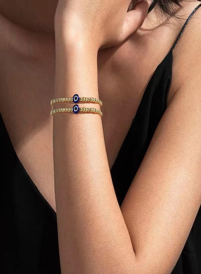 Badu Evil Eye Luck Gold Plated Beaded Protection Mal De Ojo Blue Eye bracelets For Women Gifts For Bestfriends, Mother, Family Members, Siblings, Sister（3pcs) - Image 5