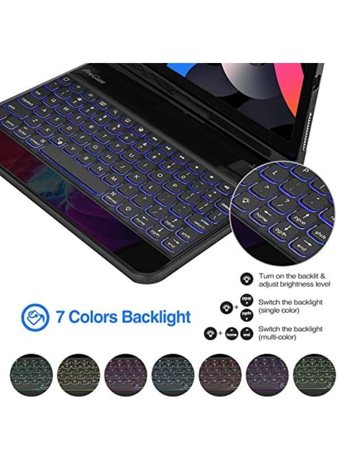 Procases Keyboard Case For Ipad Air 5Th 2022 Air 4Th 10.9 Inch 2020 Ipad Pro 11 Inch 2022 2021 2020 2018 Wireless Keyboard With 7 Colors Backlit 360 Degree Rotation Protective Cover Auto Sleep Wake Black - Image 3