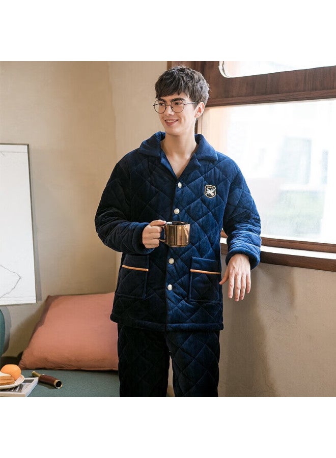 Fenton Men'S Three-Layer Thickened Coral Fleece Pajamas Set Autumn And Winter Men'S Plush Flannel Home Service Suit - Image 3