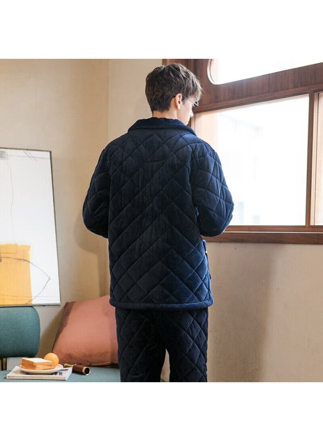 Fenton Men'S Three-Layer Thickened Coral Fleece Pajamas Set Autumn And Winter Men'S Plush Flannel Home Service Suit - Image 1