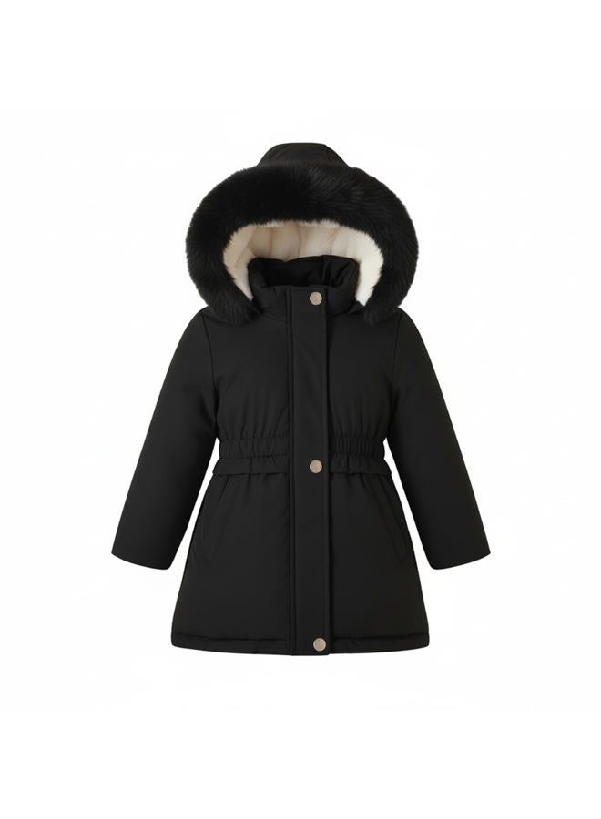 AiWMGL Toddler Girls Winter Coat Kids Puffer Parka Jacket Thick Warm Waterproof Outwear Overcoat fur Hooded, Black, 7-8 years - Image 1