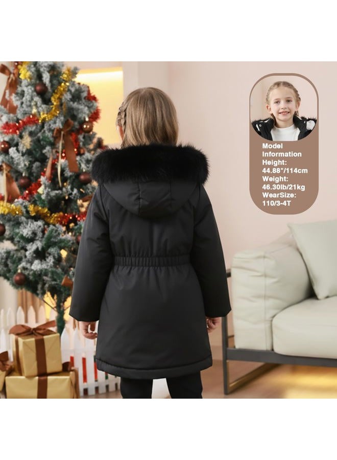 AiWMGL Toddler Girls Winter Coat Kids Puffer Parka Jacket Thick Warm Waterproof Outwear Overcoat fur Hooded, Black, 7-8 years - Image 3