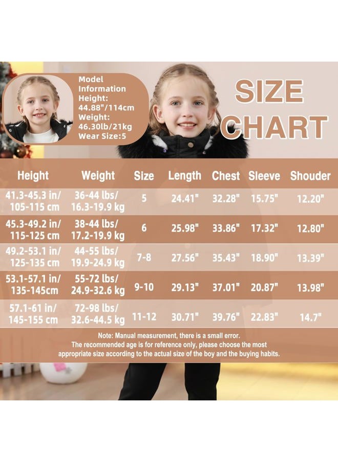 AiWMGL Toddler Girls Winter Coat Kids Puffer Parka Jacket Thick Warm Waterproof Outwear Overcoat fur Hooded, Black, 7-8 years - Image 5