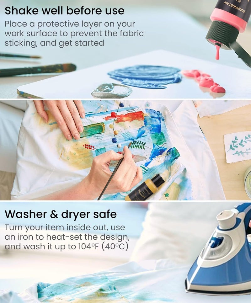 Colorful طقم طلاء قماش ملون مع 6 فرش، 1 لوحة، 26 لون طلاء قماش دائم مقاوم للماء للبالغين للرسم على الملابس والأحذية واللوحات - Image 4