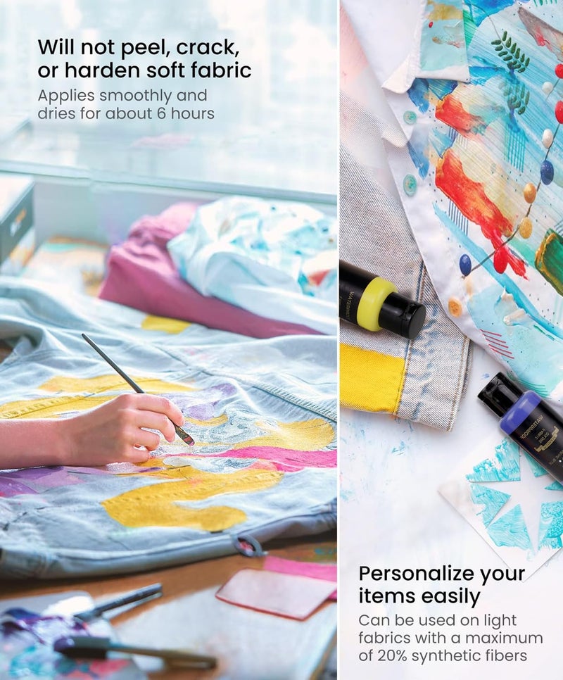 Colorful طقم طلاء قماش ملون مع 6 فرش، 1 لوحة، 26 لون طلاء قماش دائم مقاوم للماء للبالغين للرسم على الملابس والأحذية واللوحات - Image 5