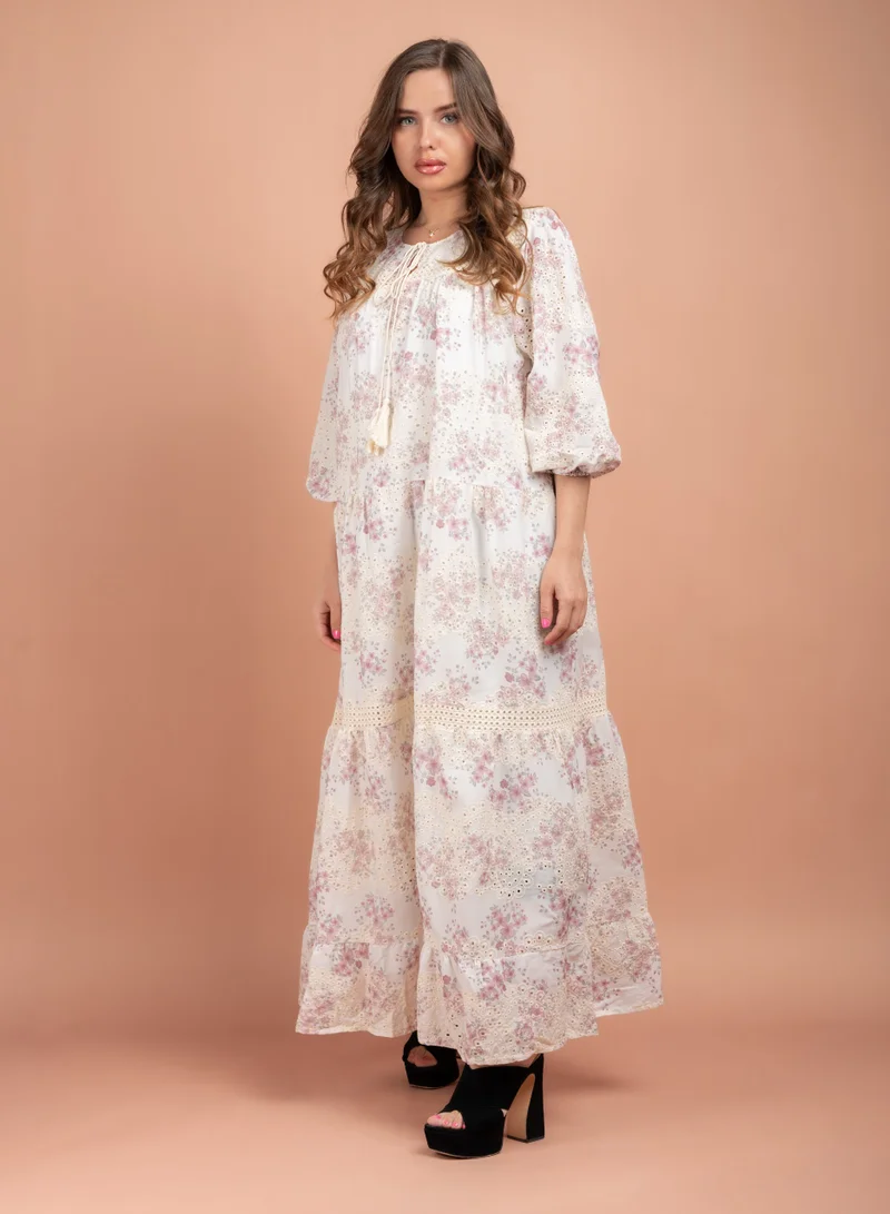 IKKXA Floral Printed Embroidered Jalabiya CJ1008 Pink
